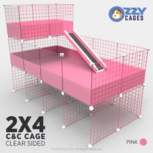 Load image into Gallery viewer, Ozzy Cages 2x4 C&C Enclosure - Clear Sided - C&C Guinea Pig Cage Enclosure - Ozzy Cages - Pink - Stand - Loft