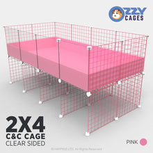 Load image into Gallery viewer, Ozzy Cages 2x4 C&C Enclosure - Clear Sided - C&C Guinea Pig Cage Enclosure - Ozzy Cages - Pink - Stand