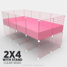 Load image into Gallery viewer, Ozzy Cages 2x4 C&C Enclosure - Clear Sided - C&C Guinea Pig Cage Enclosure - Ozzy Cages - Pink - Stand