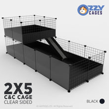 Load image into Gallery viewer, Ozzy Cages 2x5 C&C Enclosure - Clear Sided - C&C Guinea Pig Cage - Black - Loft