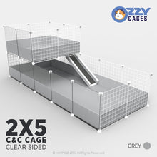 Load image into Gallery viewer, Ozzy Cages 2x5 C&C Enclosure - Clear Sided - C&C Guinea Pig Cage - Grey - Loft