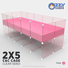 Load image into Gallery viewer, Ozzy Cages 2x5 C&C Enclosure - Clear Sided - C&C Guinea Pig Cage - Pink - Stand