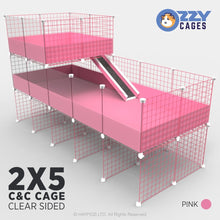 Load image into Gallery viewer, Ozzy Cages 2x5 C&C Enclosure - Clear Sided - C&C Guinea Pig Cage - Pink - Loft - Stand