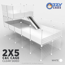 Load image into Gallery viewer, Ozzy Cages 2x5 C&C Enclosure - Clear Sided - C&C Guinea Pig Cage - White - Loft - Stand