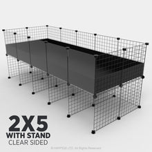 Load image into Gallery viewer, Ozzy Cages 2x5 C&C Enclosure - Clear Sided - C&C Guinea Pig Cage - Black - Stand