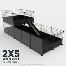 Load image into Gallery viewer, Ozzy Cages 2x5 C&C Enclosure - Clear Sided - C&C Guinea Pig Cage - Black - Loft
