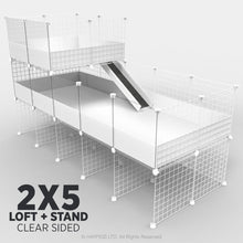 Load image into Gallery viewer, Ozzy Cages 2x5 C&C Enclosure - Clear Sided - C&C Guinea Pig Cage - White - Loft - Stand
