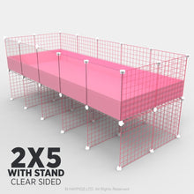 Load image into Gallery viewer, Ozzy Cages 2x5 C&C Enclosure - Clear Sided - C&C Guinea Pig Cage - Pink - Stand