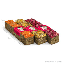 Load image into Gallery viewer, Little One Meadow Grass Stick with Topping - 3 Pack (Carrot, Marigold, Rose Petals)
