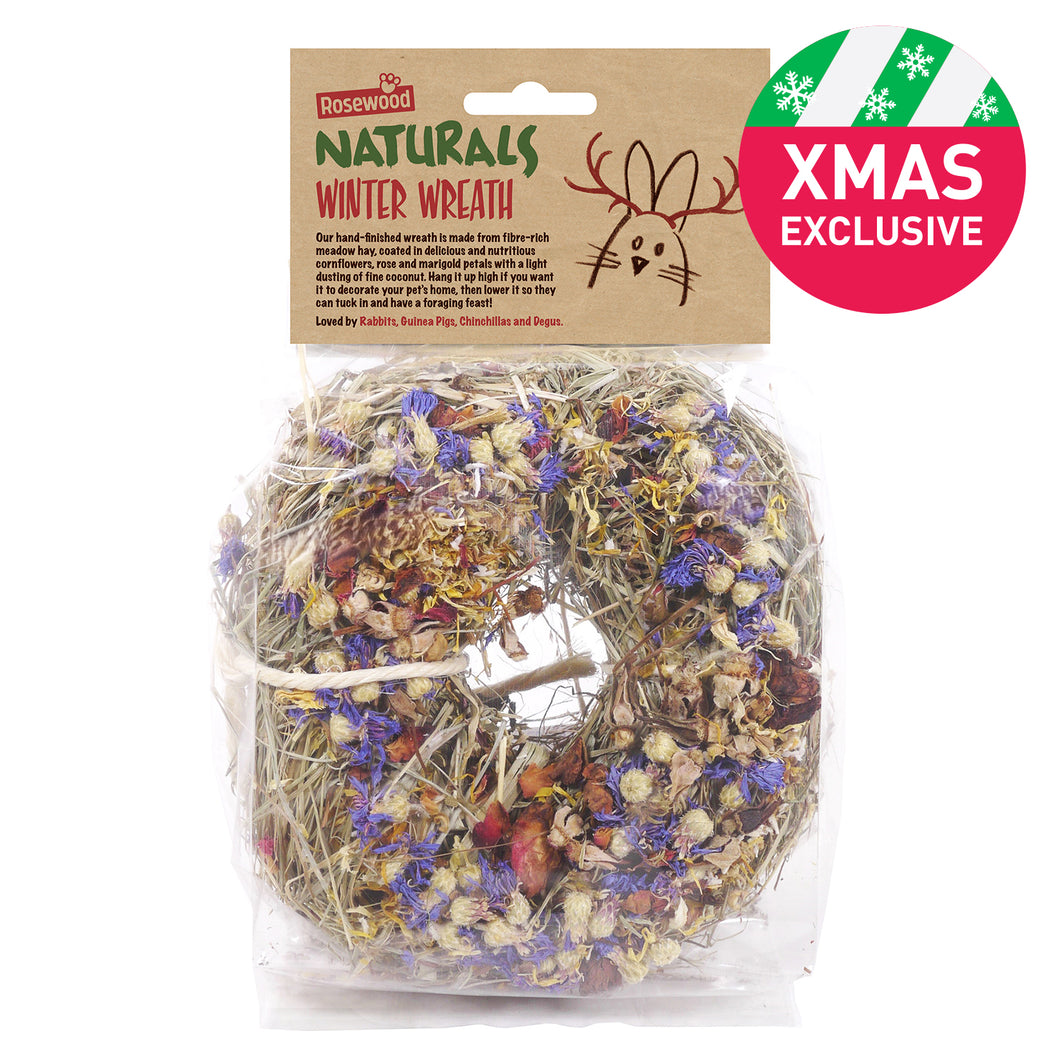 Rosewood Naturals Winter Flower 'n Hay Wreath Hanging Treat